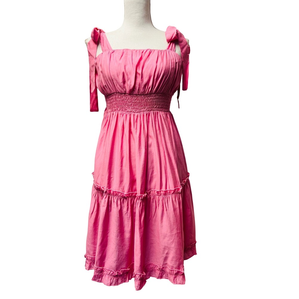 Umgee Dress S Pink Tiered Smocked Ruffle Sun Dress Love Shack Cottagecore Barbie